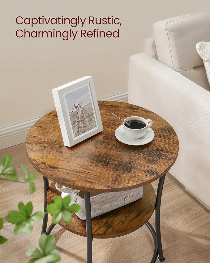 VASAGLE 21.7-Inch Round Side Table, 2-Tier End Table | Nightstand - Image 4