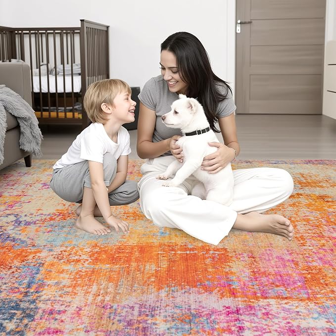 2x5 Washable Runner Rug：Modern Abstract Soft Carpet Galaxy Haze | - Image 2