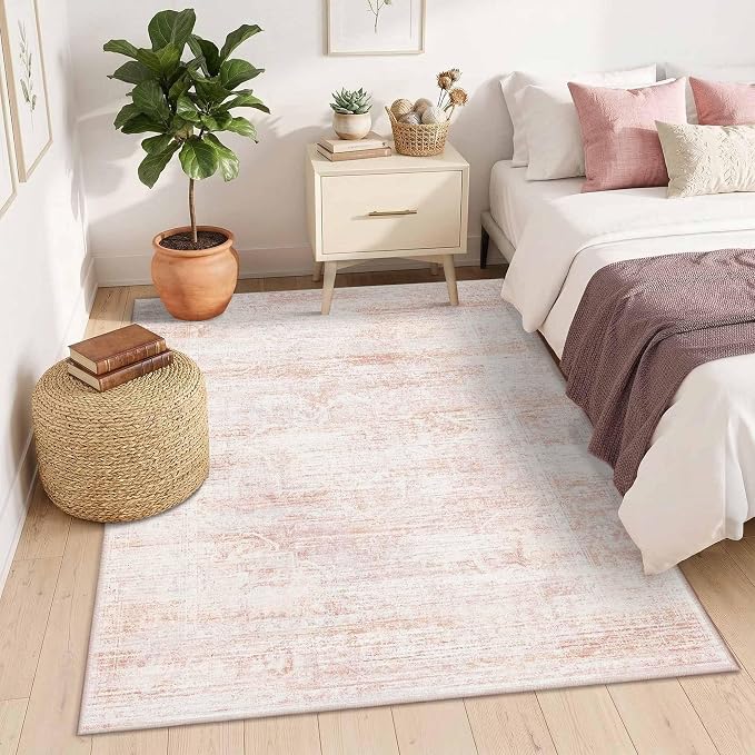 Latte&Fog Pink 4x6 Area Rug for Entryway, Vintage Washable Cute Small Rugs | - Image 5