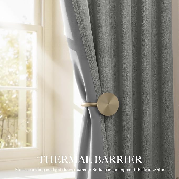 RYB HOME Grey 100% Blackout Linen Curtains 108 Inch Long - Image 4