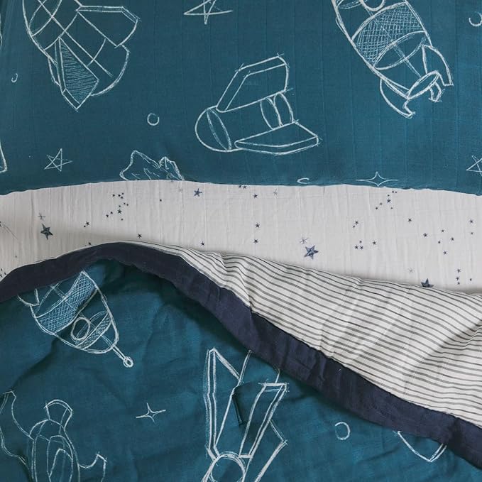 Little Unicorn Toddler Bedding 3-Piece Set | Super Soft & Breathable Muslin Fabric | for Convertible Cribs & Toddler Beds (Blast Off)