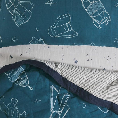 Little Unicorn Toddler Bedding 3-Piece Set | Super Soft & Breathable Muslin Fabric | for Convertible Cribs & Toddler Beds (Blast Off)