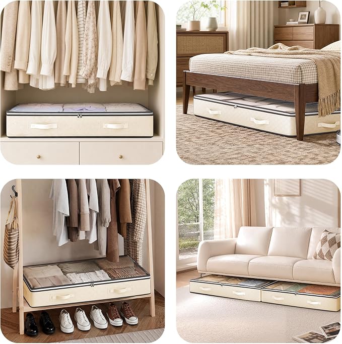 95L Under Bed Storage Containers, 2 Pack Beige | Underbed Storage Bags - Image 8