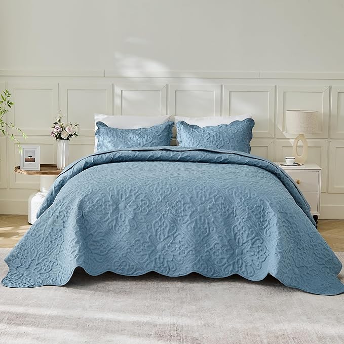 Kingnex Oversized King Bedspreads 128x120 Dusty Blue | Lightweight, Extra Wide - Image 2