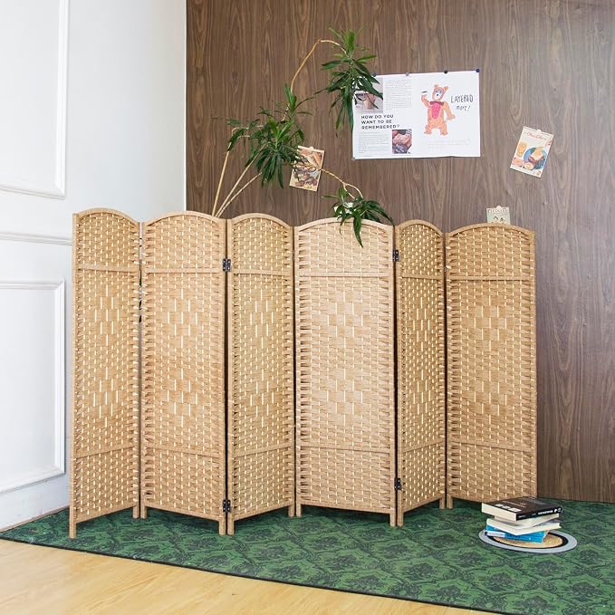 6-Panel Short Room Divider, 3.9 ft Freestanding Partition Wall, Light Brown - Image 4