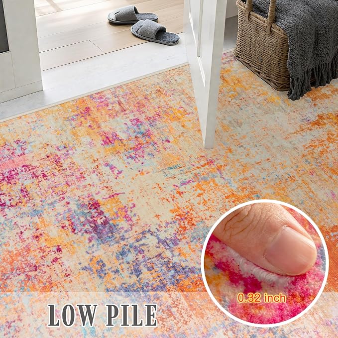 2.6x8 Washable Runner Rug：Modern Abstract Soft Carpet Galaxy Haze | - Image 7