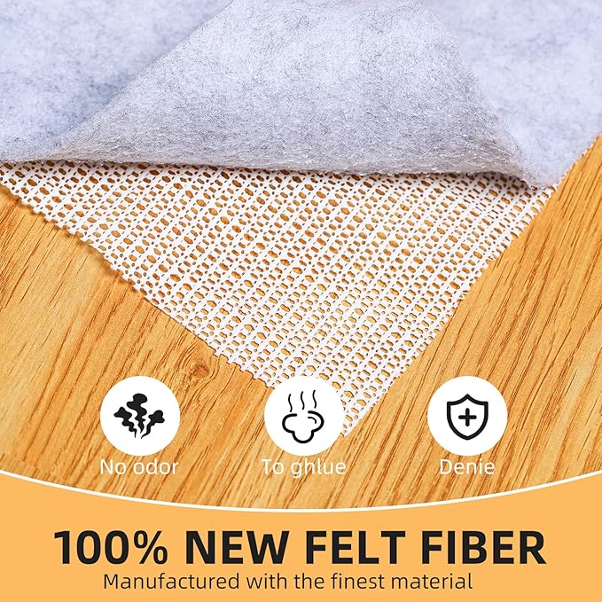 Non Slip Rug Pad, Natural Rubber Backing Rug Pads 1/4” Thick, Felt Rug Gripper Pad, Non Slip Under Carpet Mat, Under Rug Cushion for Hardwood Floors, Carpet Runners (5x7FT)