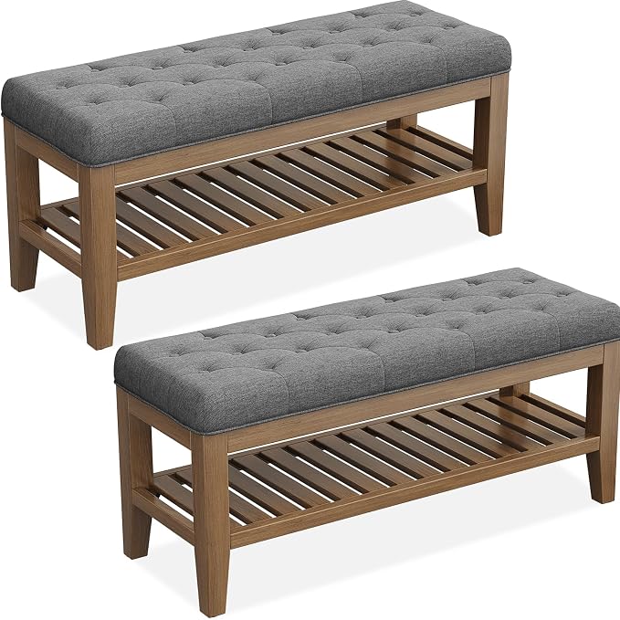 REONEY Bedroom Bench Set of 2, Tufted Button Window Seat, by REONEY