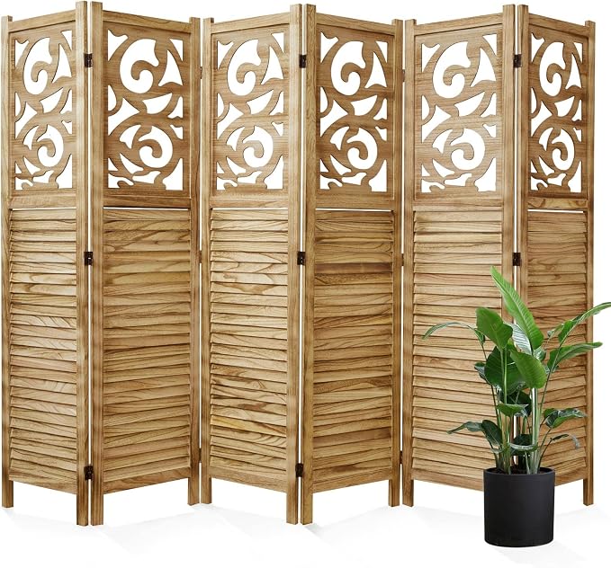 Room Divider Wood Carved Wall Divider Indoor Folding Portable Partition Screen - Image 8