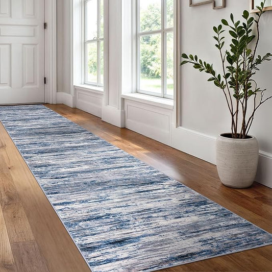 2x12 Modern Abstract Runner Rug for Hallways, Navy Blue Gray Neutral Multi Super Soft Hallway Decor Kitchen Rugs with Non-Slip, Non-Shedding Washable Rug for Entryway Bedroom Indoor