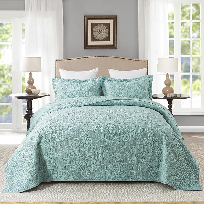 3-Piece King Quilt Set Quilted Bedspread Oversized Microfiber Lightweight by Travan