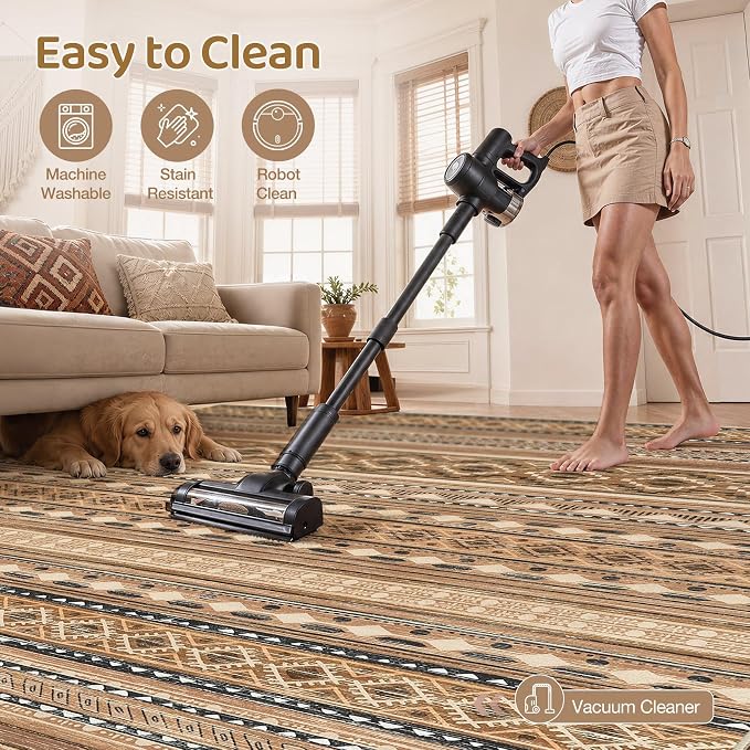 cotiled Boho 7x9 Area Rug for Living Room: Large Moroccan Washable Rug | Solve - Image 3