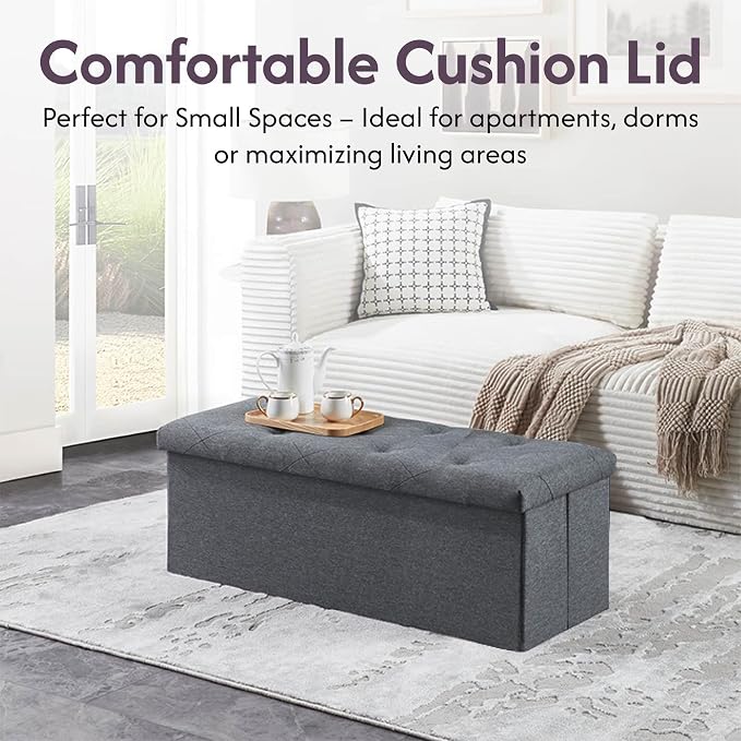 Folding Storage Ottoman Bench, Ottoman Foot Rest, End of Bed Bench, Storage - Image 4