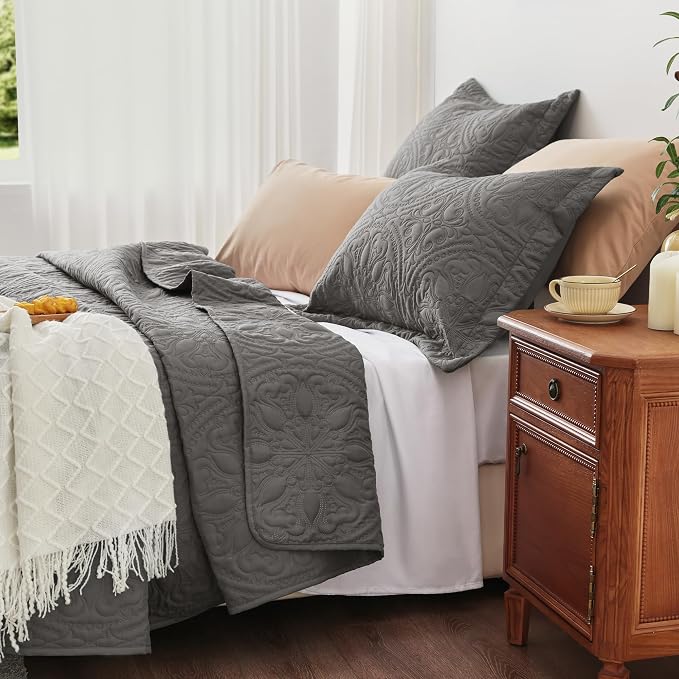 EXQ Home Quilt Set Full Queen Size Mandala Grey Bedspread | Bedding Set - Image 4