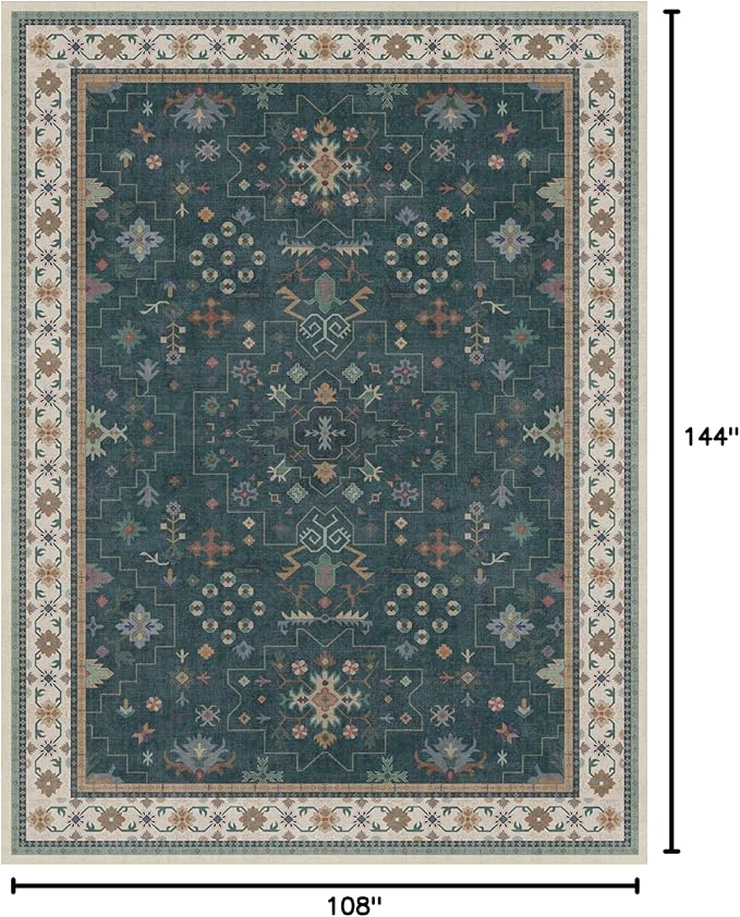 Dark Green Vintage Living Room Rug 9x12 - Image 2