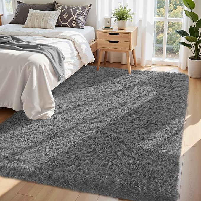 5x8 Area Rug for Living Room, Dark Gray Fluffy Shag Non-Slip Bedroom Rugs | - Image 2