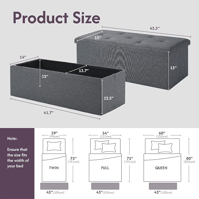 Folding Storage Ottoman Bench, Ottoman Foot Rest, End of Bed Bench, Storage - Image 2