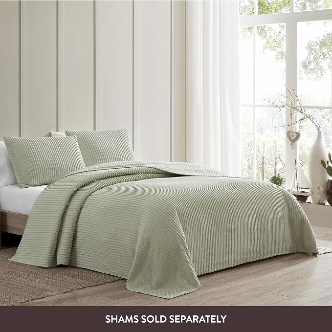 Beatrice Home Fashions Twin Channel Chenille Bedspread, Sage | Soft, - Image 4