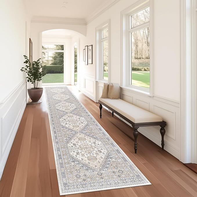 zesthome Washable Runner Rug 2.5x16 - Stain Resistant Entryway Rug,Ultra-Thin Kitchen Rugs, Anti Slip Backing Runner Rugs for Entrance Laundry Room Indoor Hallway (Beige,2.5'x16')