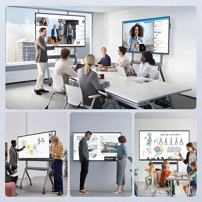 QIXZOCV 85" Smart Board, 4K UHD Interactive Board, 20-Point Touch, Android 13, 8GB & 128GB, Screen Sharing, Bluetooth/WiFi/HDMI, All-in-One Meeting & Education Solution (Wall Mount Included)