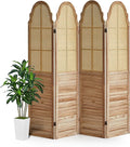 4 Panels Room Divider Wall, Rustic Rattan Room Divider, Wood Folding Privacy by AsNefeli