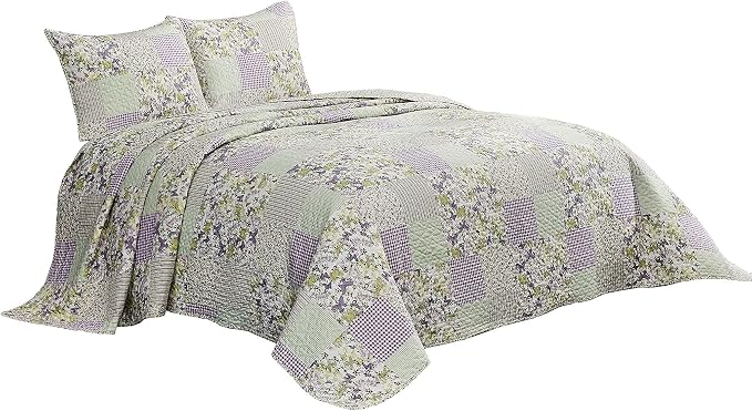 Chezmoi Collection Daisy 3-Piece Printed Patchwork Quilt Set - Image 8