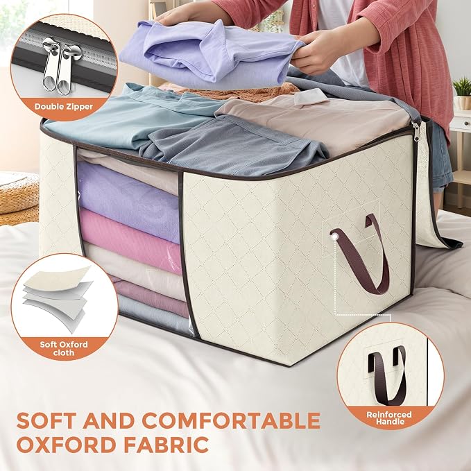 90L Large Storage Bags, 10 Pack Clothes Storage Bins Closet Organizers | - Image 5