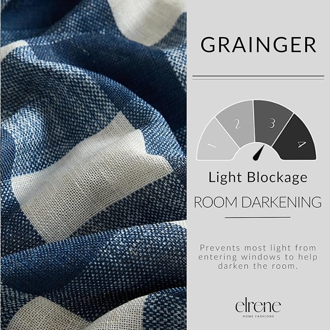 Grainger Buffalo Check Blackout Window Curtain, Indigo - Image 4