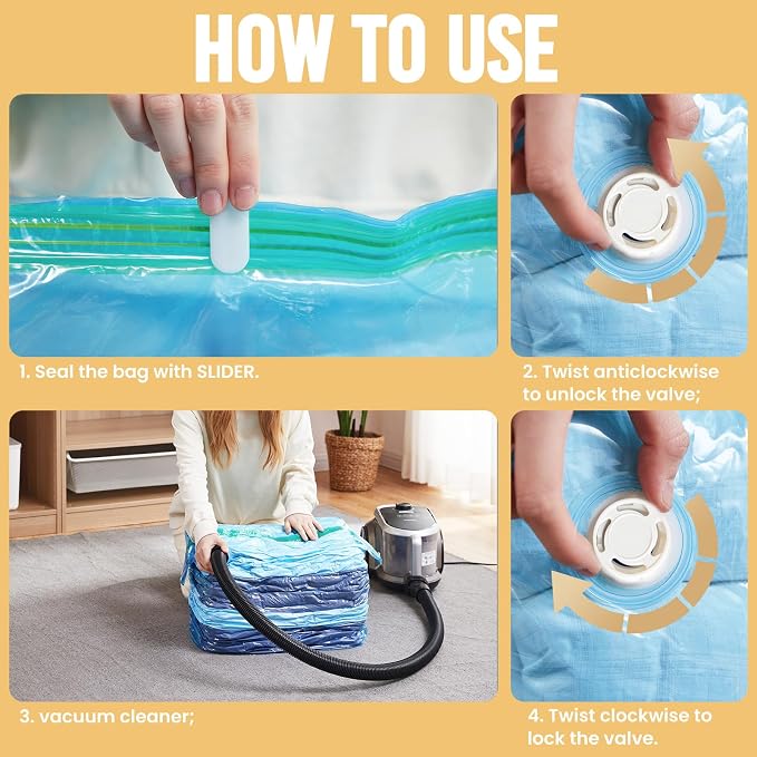 TAILI Vacuum Storage Bags 4 Pack, Jumbo Cube, Beddings Comforters, No Pump - Image 6