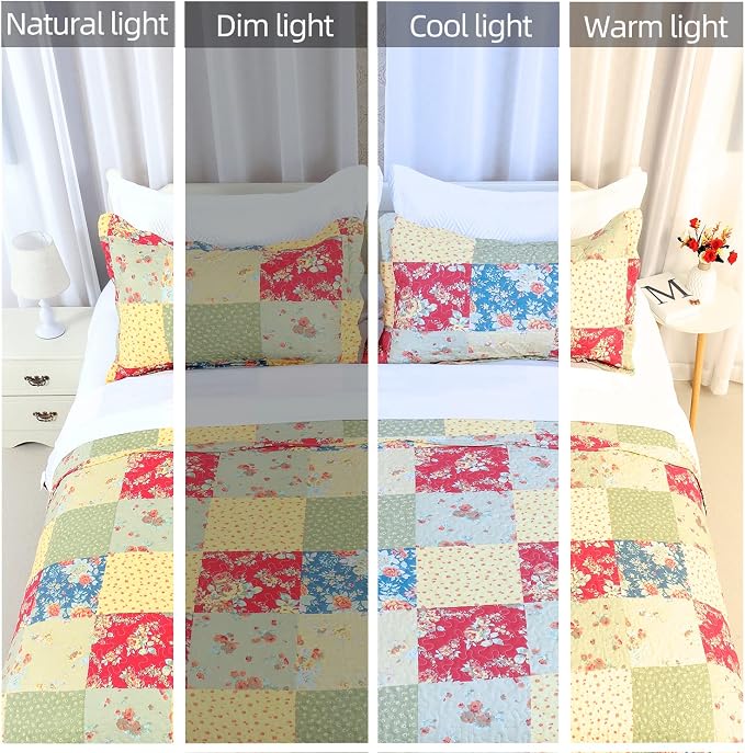 Cmfshape Summer Floral Queen Quilted Bedspread, Romantic Pink Quilt Set - Image 7