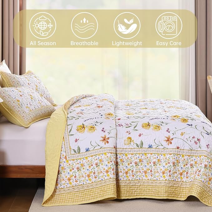 WONGS BEDDING Floral Quilt Set King, Microfiber Lightweight Farmhouse Bed Cover - Image 5