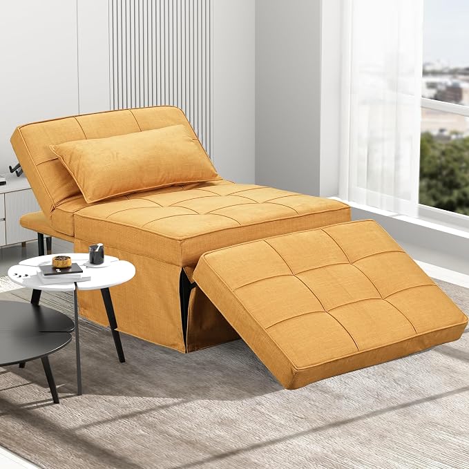 Yellow Sofa Bed, Convertible Chair 4 in 1 Multi-Function Modern Folding Ottoman by Diophros