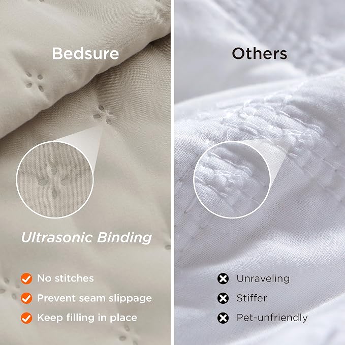 Bedsure King Size Quilt Bedspread, Thin Comforter, Oatmeal Coverlet | - Image 6