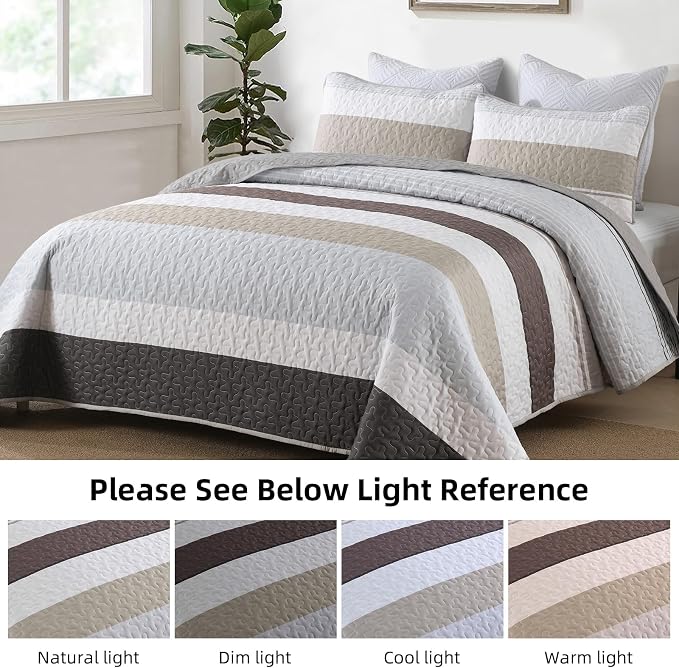 Dinjoy Queen Size Boho Stripe Quilt Set, Breathable All-Season, 3-Piece Set - Image 2