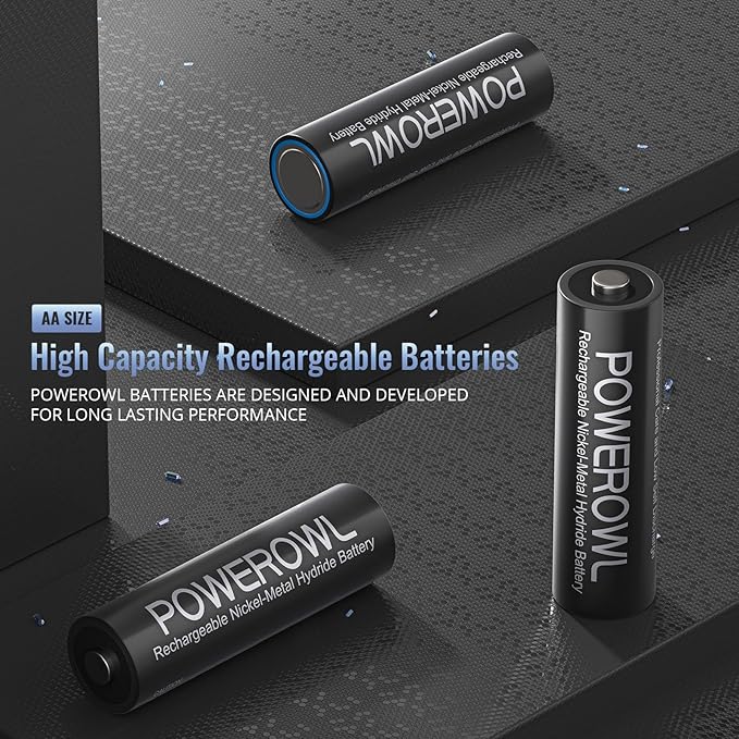 POWEROWL AA Batteries Rechargeable Kit, High Capacity 2800mAh 1200 Cycles 1.2V NiMH Double A Battery, Silver - 8 Count