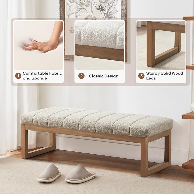 Zihanhome 52.7" Bedroom Bench for End of Bed, Modern Upholstered Teddy Fabric - Image 6
