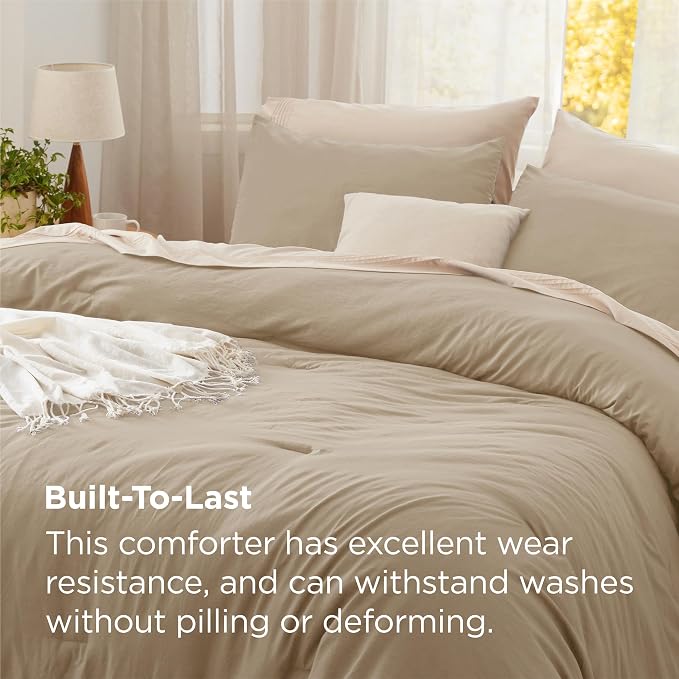 Bedsure California King Comforter Set, Khaki Soft Prewashed Bedding - Image 3