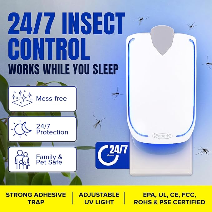 Zaperly 10-Pack Refill Cartridges for Fruit Fly Trap Indoors - Strong Adhesive to Capture Fruit Flies, Gnats, Houseflies, Moths, and Flying Insects