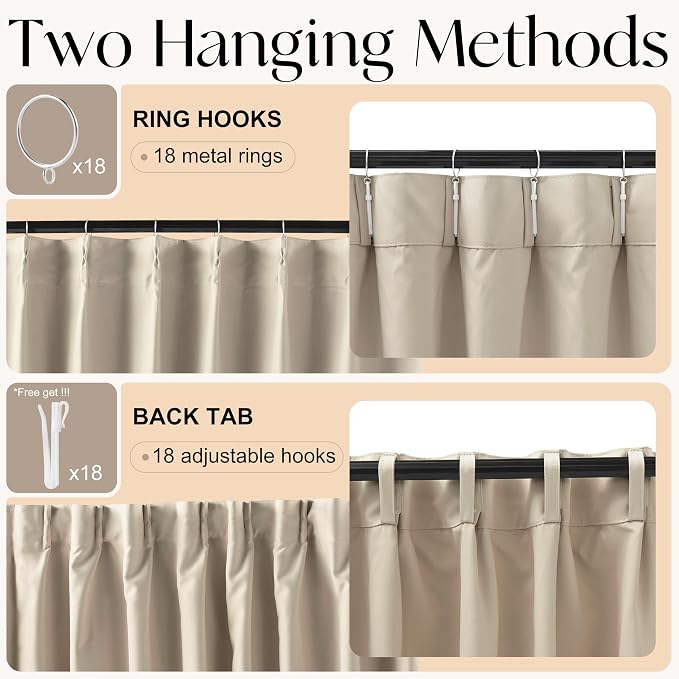 Etherealveil Taupe Pinch Pleated Blackout Curtains 2 Panels 60"x84" | Back Tabs - Image 7