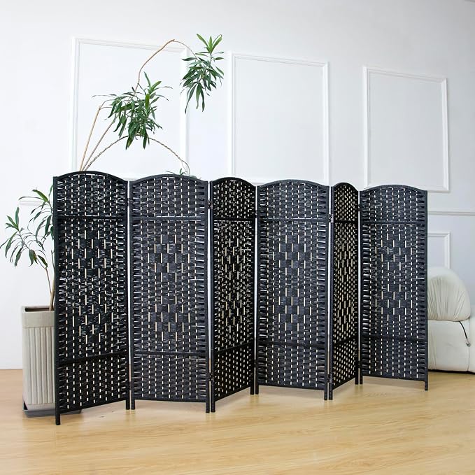 6-Panel Short Room Divider, 3.9 ft Freestanding Partition Wall, Natural Black - Image 4