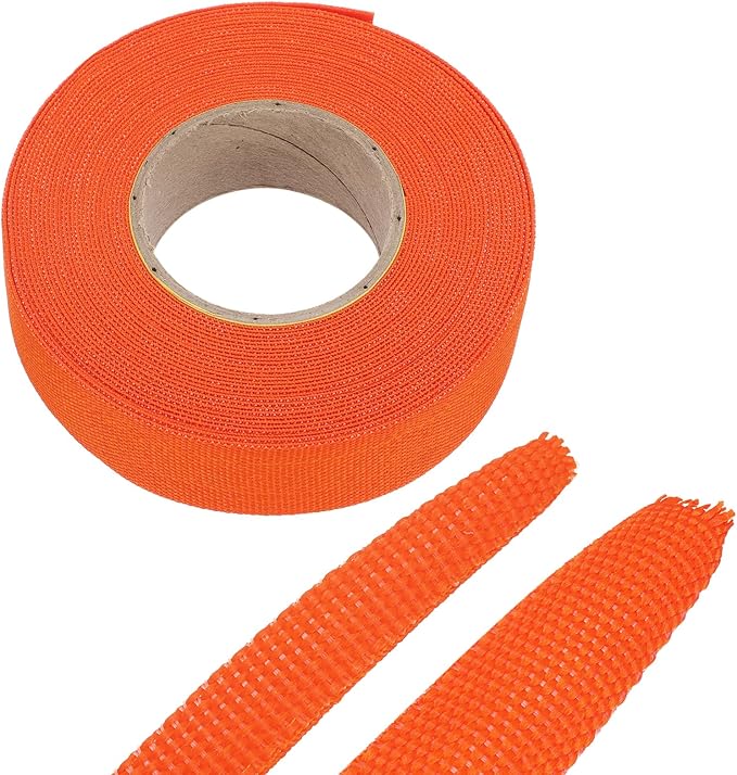 MECCANIXITY Braided Cable Sleeves Heat Shrinkable Fabric Sleeving, 7/8" 33ft Orange 2:1 Ratio Heat Shrinkable Cord Protector for Harness Cable, Network Cable Protection, Cable Management