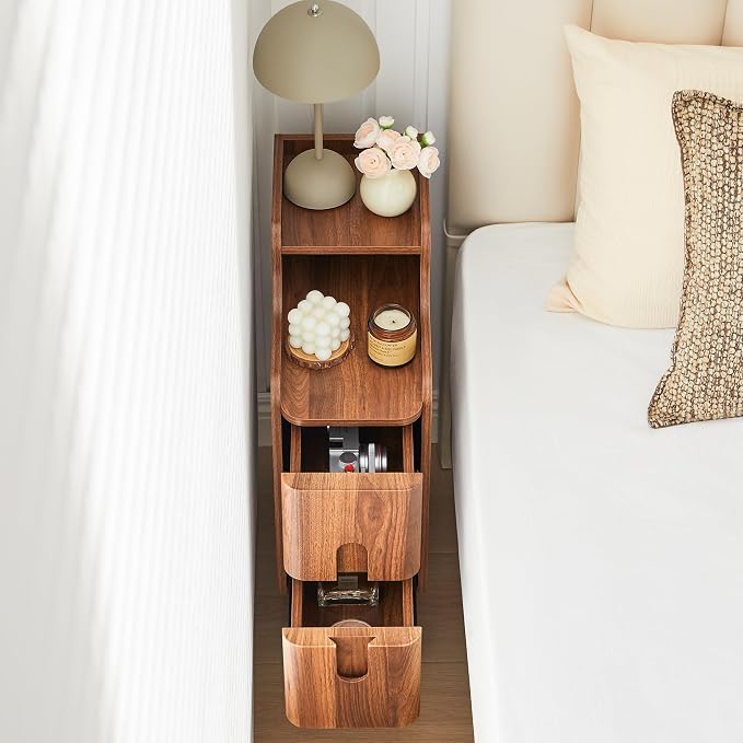 Narrow End Table Living Room, Wooden Small 2 Drawer Nightstand Bedroom - Image 5