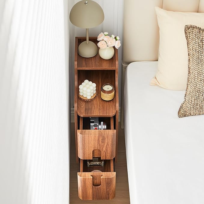 Narrow Nightstand Set of 2, Wood 2 Drawer Small Nightstand, Slim Side Table - Image 5