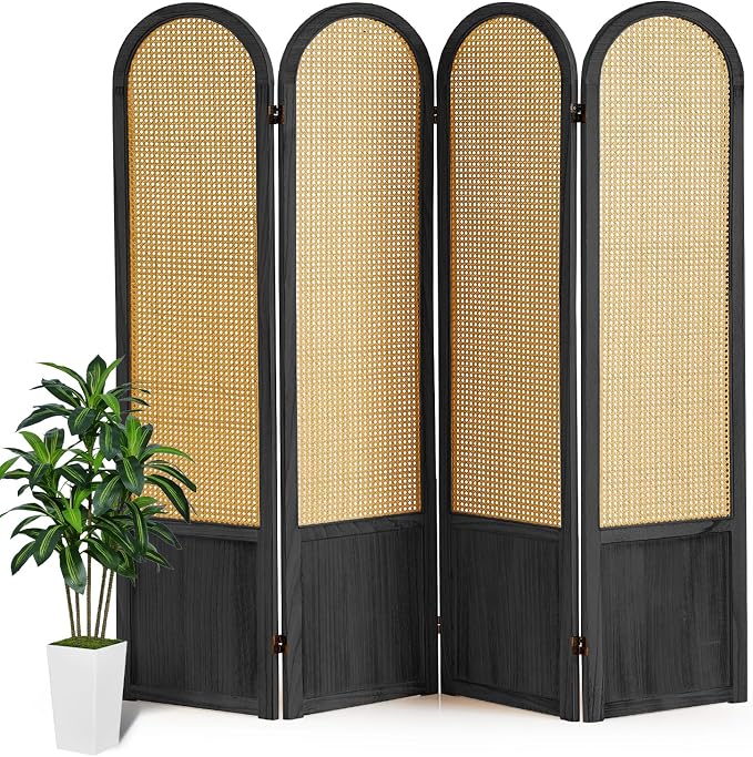 Rattan Room Divider, 4 Panel Folding Room Screen Divider, Foldable Room by AsNefeli