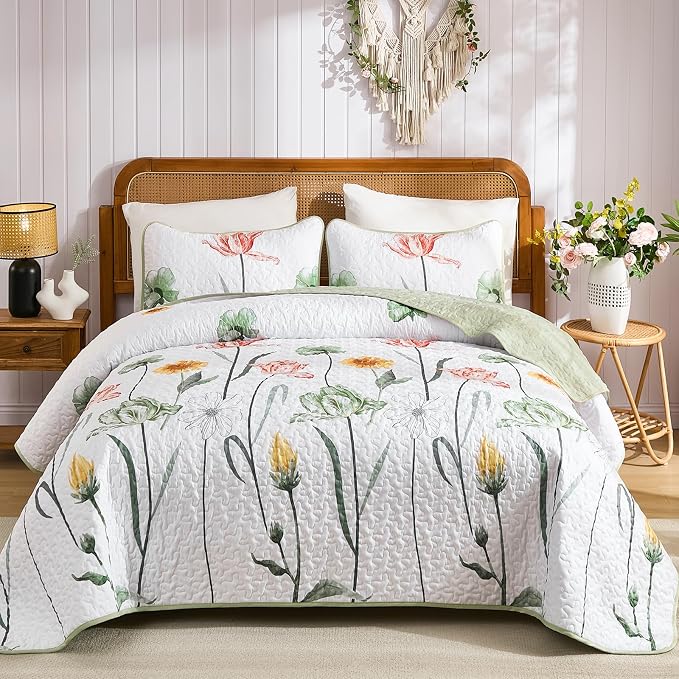 WONGS BEDDING King Size Floral Quilt Set, Sage Green Bedding | Sage Green by WONGSBEDDING
