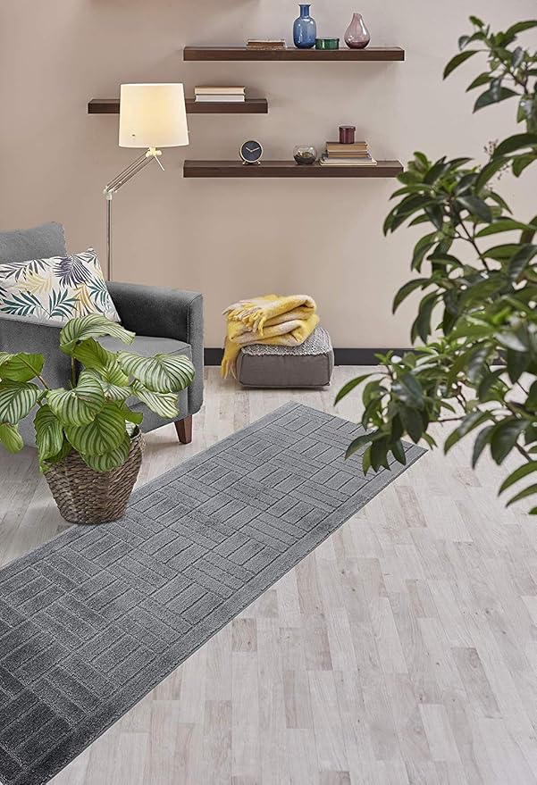 Custom Length Hallway Runner Rug,Slip Resistant,Bricks Anthracite, 26 Inch X 14 feet, Sold and Priced Per Foot