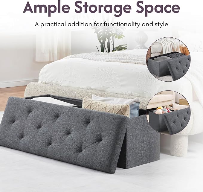Folding Storage Ottoman Bench, Ottoman Foot Rest, End of Bed Bench, Storage - Image 3