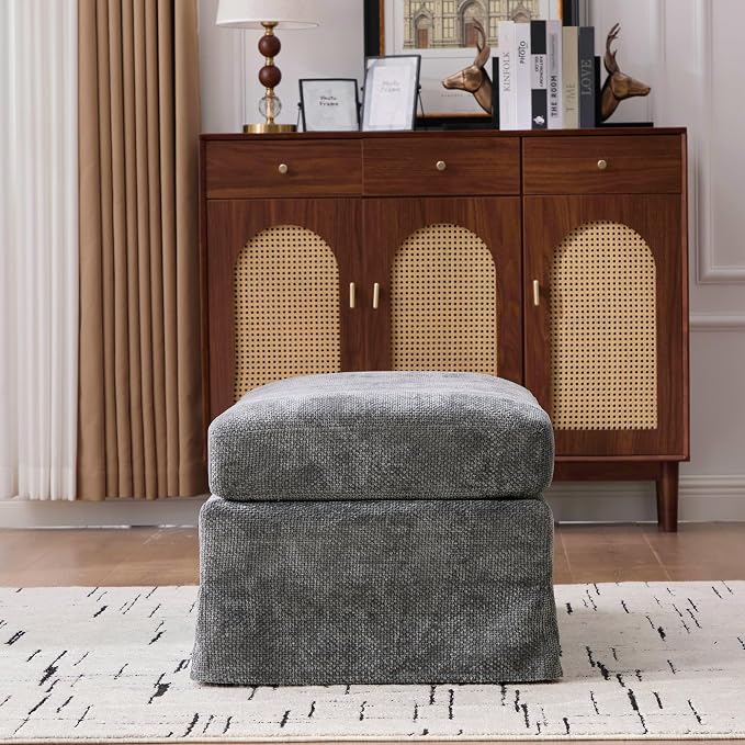 extrasleep Ottoman with Removable Tray, Upholstered Bench with Chenille Fabric - Image 5