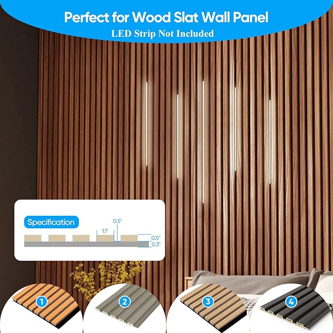 Besseto 10 Pack 1M/3.3Ft LED Aluminum Channel for Wall Panel,Wood Slat Wall Panel LED Strip Light Aluminum Channel Profile for Living Room Bedroom Bathroom Stairs (Black-10Pack 3.3Ft)