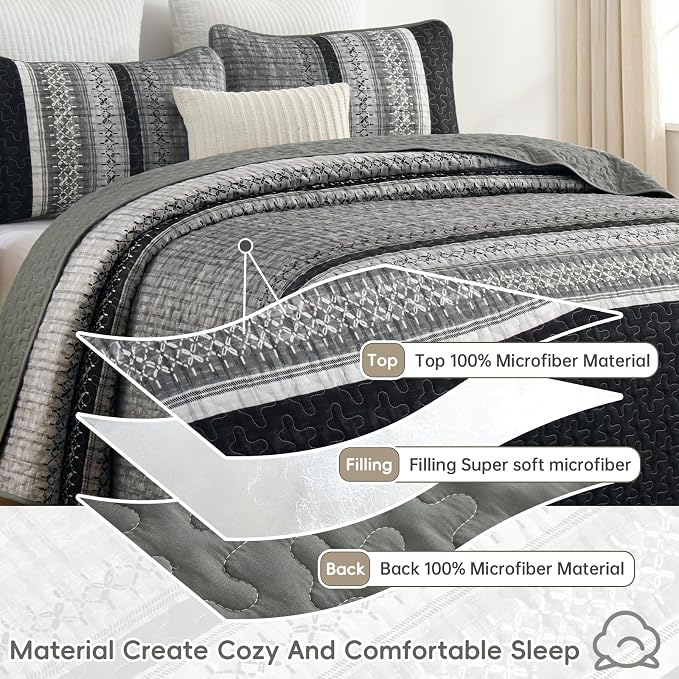 Cottolester Full Quilt Bedding Set, Lightweight Microfiber Bedspread Coverlet - Image 6